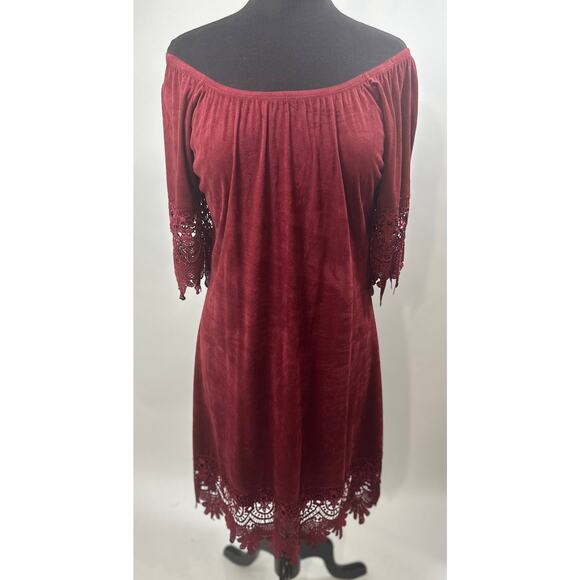 Vintage Jody California SZ Large Red Faux Suede Lace Dress Hippie Boho Retro - Picture 1 of 12